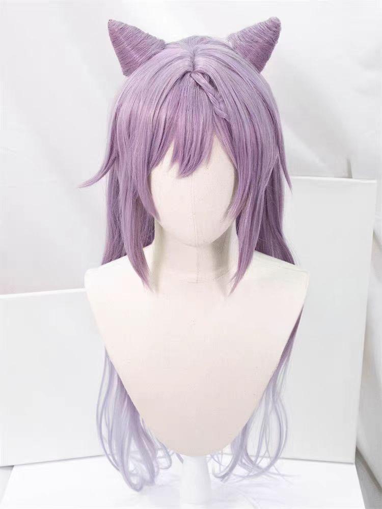 "Genshin Impact" Keqing COS Wig - Styling style, no trimming required, dark purple double ponytails, high temperature silk