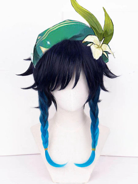 "Genshin Impact" Venti COS Wig - Styling style, no need to trim, green-blue long hair, high temperature wire