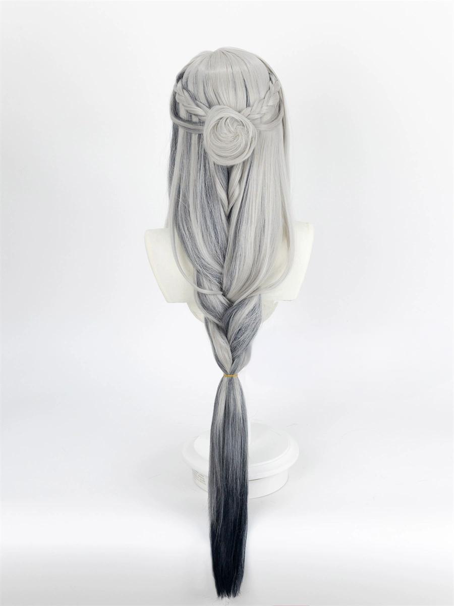 "Genshin Impact" Shen He COS Wig - Styling style, no need to trim, silver-gray long hair, high temperature silk