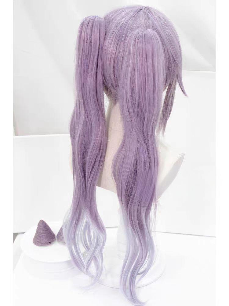 "Genshin Impact" Keqing COS Wig - Styling style, no trimming required, dark purple double ponytails, high temperature silk