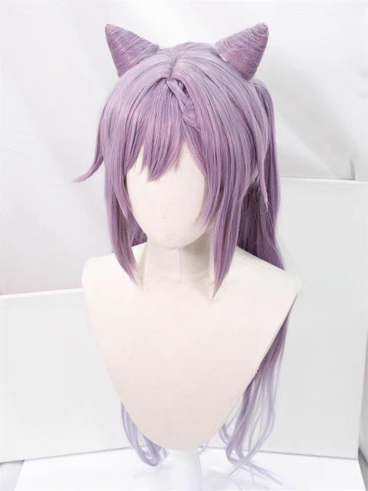 "Genshin Impact" Keqing COS Wig - Styling style, no trimming required, dark purple double ponytails, high temperature silk