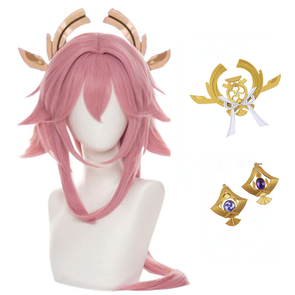 "Genshin Impact" Yae Miko COS wigs - styling style, no need to trim, long pink and purple hair, high temperature silk